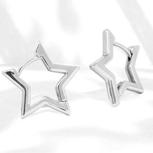 925 Sterling Silver Star Hoop Earrings ⭐️ Birthday Gift 💝 With Gift Box 🎁